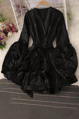 V-Neck Long Sleeve Ruffle Strappy Mini Dress