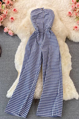 Strapless Sleeveless Plaid Romper Jumpsuit