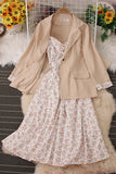 Floral Strap Maxi Dress Coat Set Two-Piece
