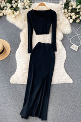 Long Sleeve Tops Skirt Set Two-Piece