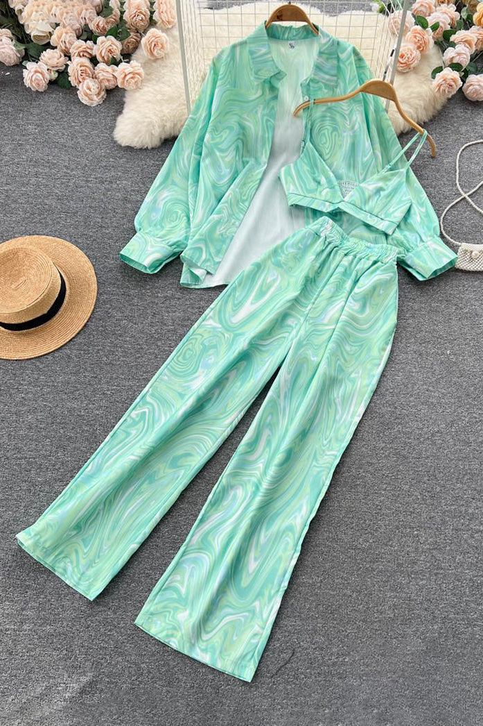 Shirt Tops Vest Tank Pants Trousers Set Three-Piece