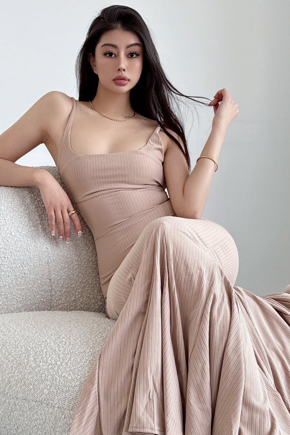 Square Neck Sleeveless Strap Backless Maxi Dress