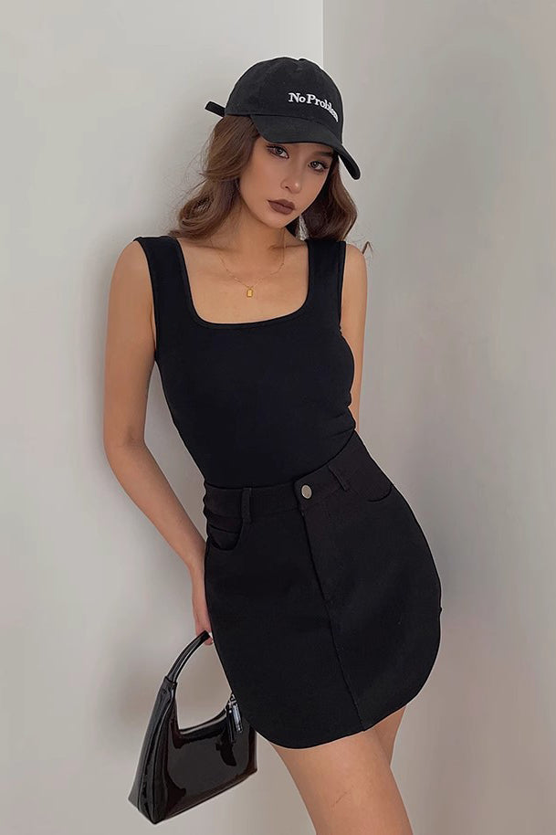 Buttoned Front Asymmetrical Hem Belted Skirt