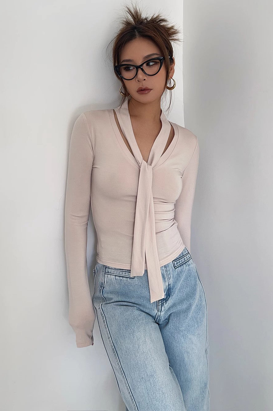 Wrap V-Neck Fitted Tops Shirt