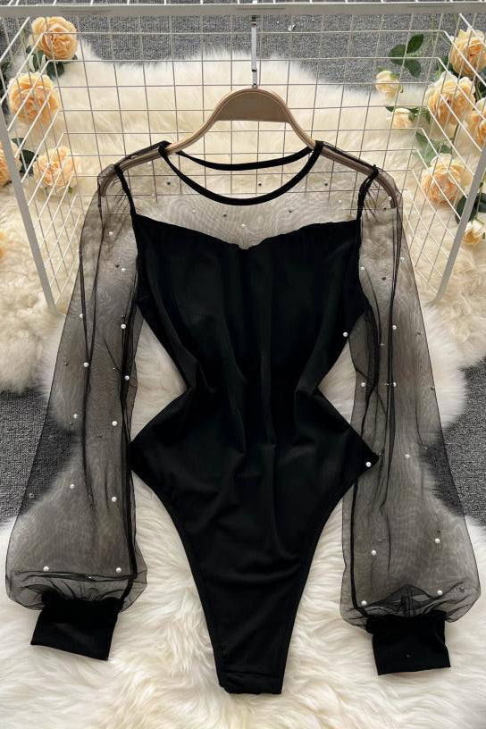 Gauze Knit Long Sleeve Bodysuit