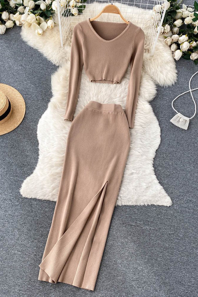 Long Sleeve Tops Skirt Set Two-Piece