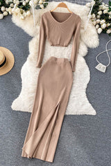 Long Sleeve Tops Skirt Set Two-Piece