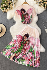 Print Short Sleeve Tops Skirt Set Two-Piece