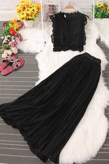Sleeveless Lace Vest Tank Top Ruffle Skirt Set Two-Piece