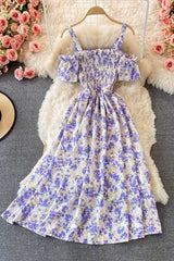 Off Shoulder Floral Short Sleeve Maxi Dress