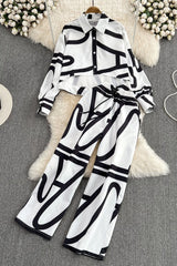 Short Sleeve Crop Shirt Top Pants Trousers Set Two-Piece