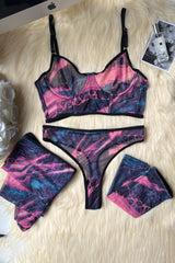 Tie Dye Gloves Stockings Underwear Lingerie Set Four-Piece Set