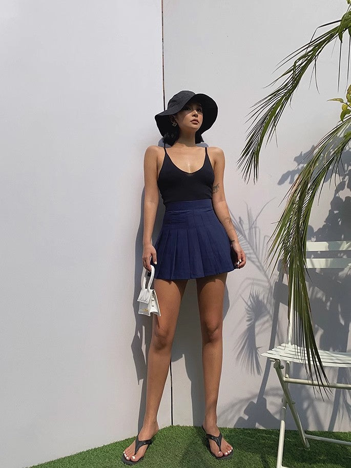 Pleated A-Line Low Rise Solid Skirt