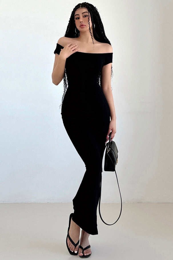 Strapless Short Sleeve Bodycon Maxi Dress