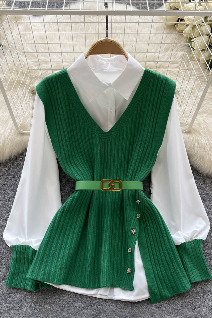 Shirt Knitwear Pullover Set Two-Piece
