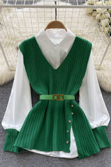 Shirt Knitwear Pullover Set Two-Piece