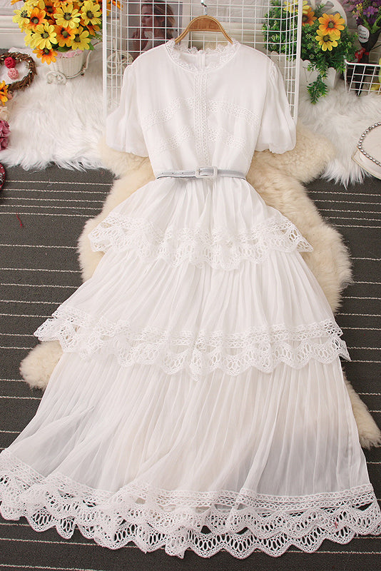 Short Sleeve Lace Chiffon Maxi Dress