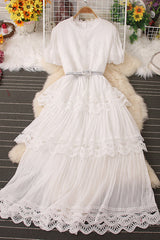 Short Sleeve Lace Chiffon Maxi Dress