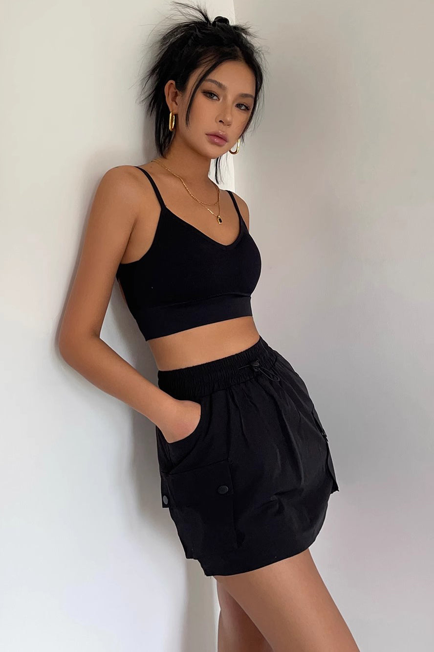 Drawstring Elastic Waist Shorts Skirt