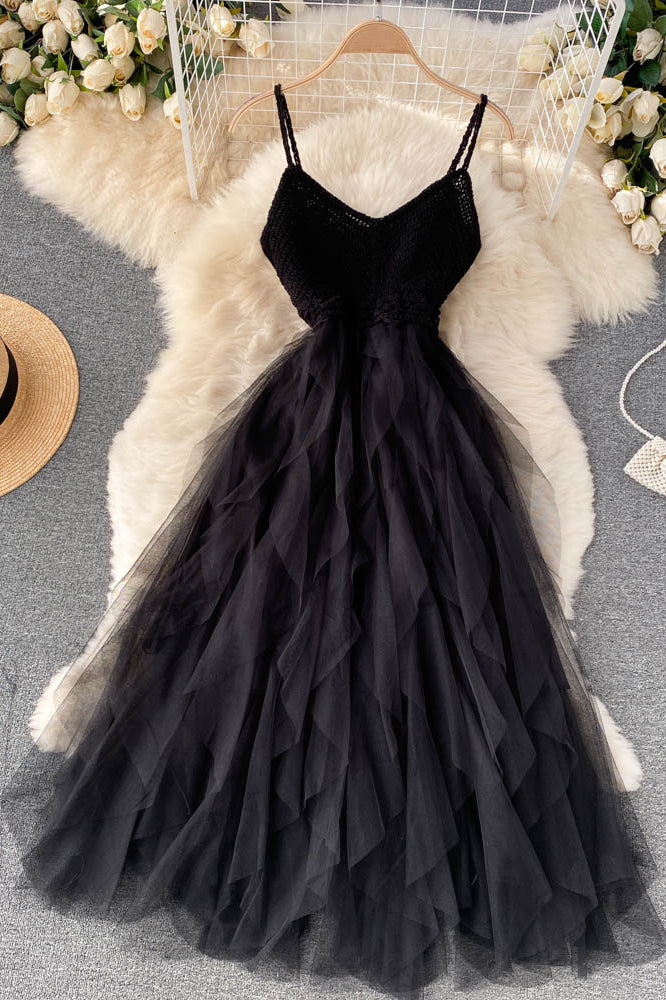 Irregular Gauze V-Neck Strap Knit Beach Maxi Dress
