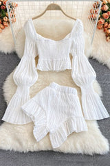 Long Sleeve Crop Top Shorts Set Two-Piece