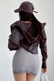 Casual Long Sleeve Zip Cardigan Crop Hooded Coat