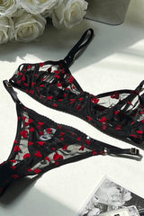 Heart Embroidery Underwear Lingerie Set