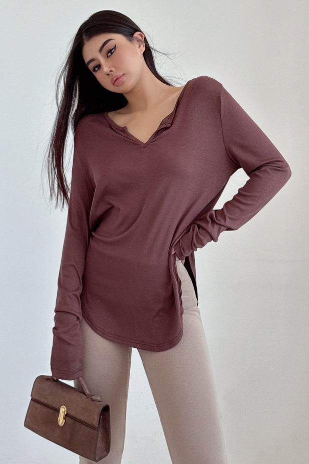 Casual V-Neck Long Sleeve Top