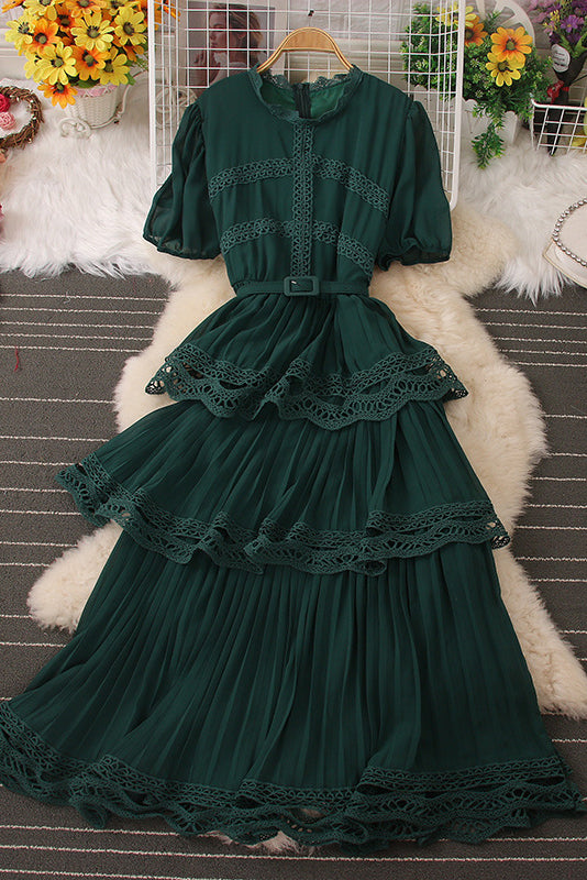 Short Sleeve Lace Chiffon Maxi Dress