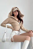 Casual Long Sleeve Zip Cardigan Crop Hooded Coat