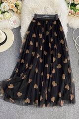 Heart Print Gauze A-Line Skirt