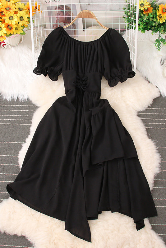 Short Sleeve Strappy Irregular Maxi Dress