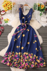 Flower Print Sleeveless Strappy Maxi Dress