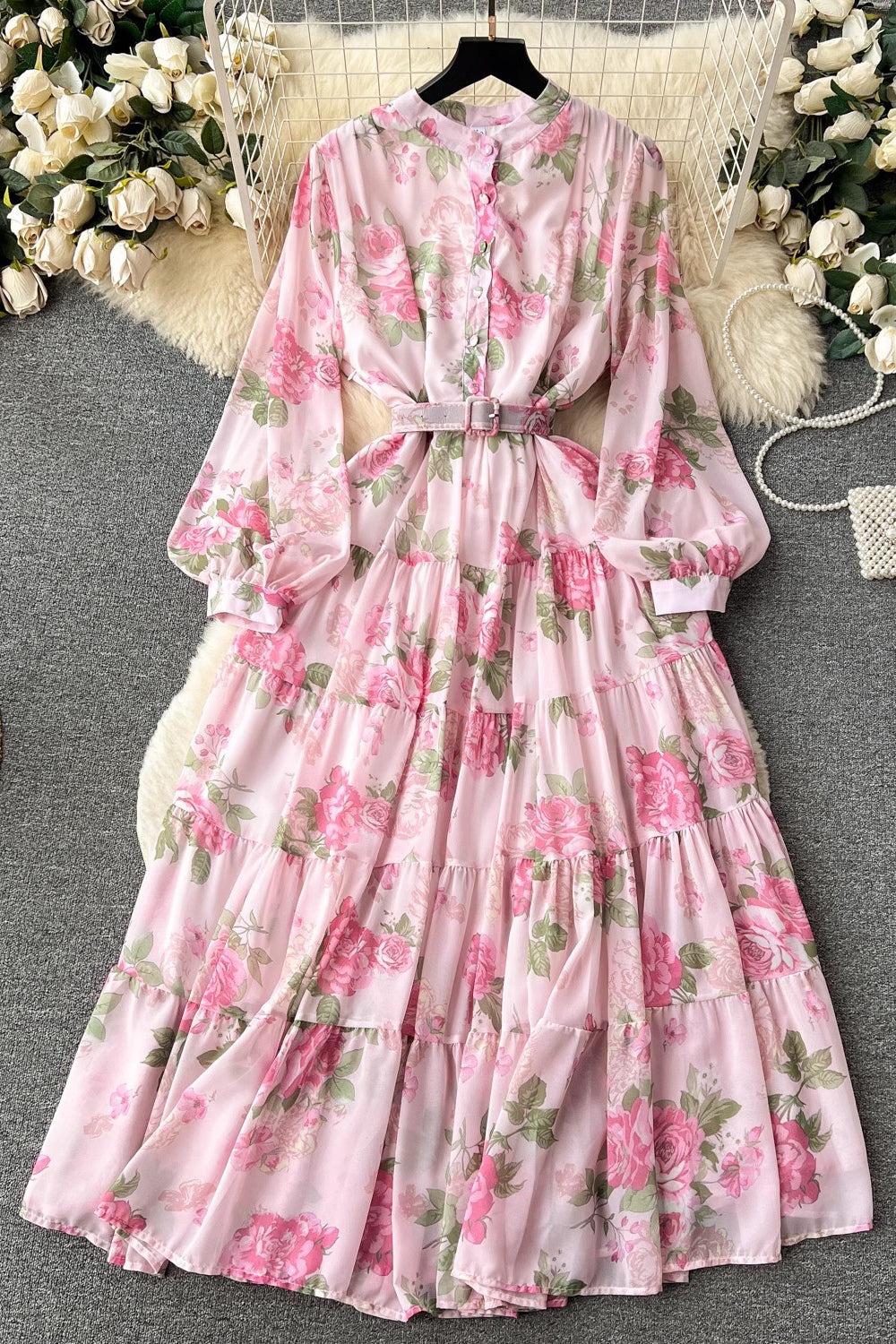 Chiffon Long Sleeve Floral Maxi Dress