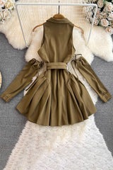 Sleeveless Lapel Buttons Mini Dress