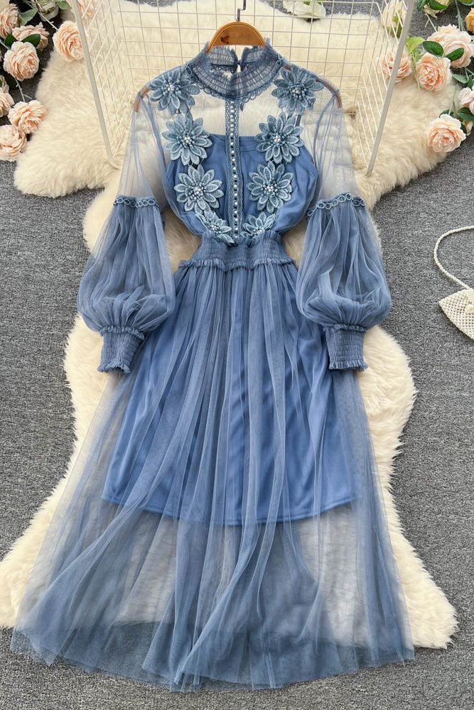 Gauze Embroidery Maxi Dress