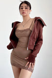 Casual Long Sleeve Zip Cardigan Crop Hooded Coat