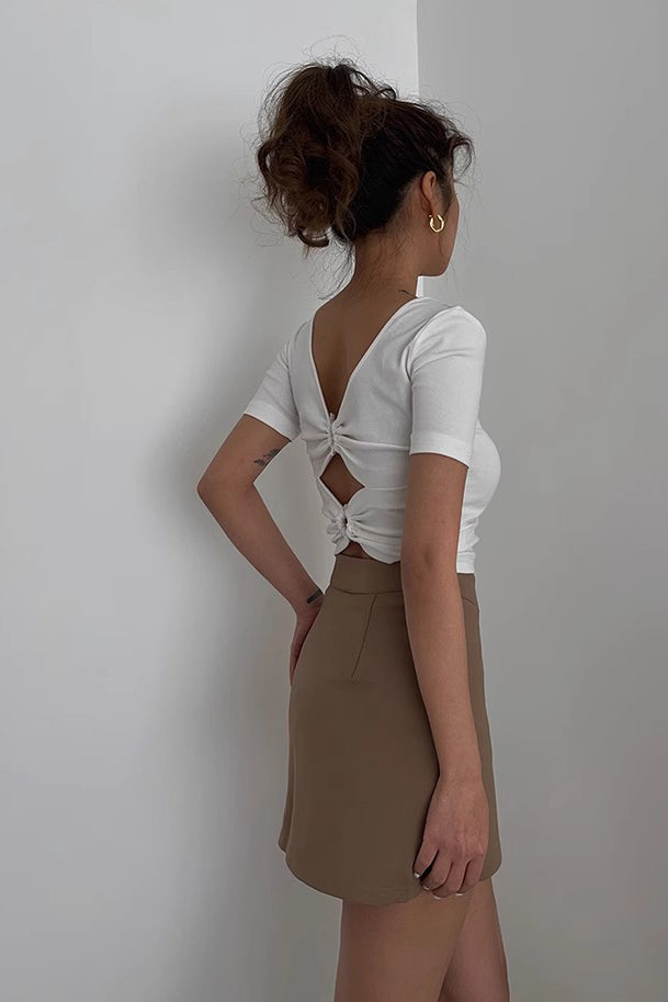 Crew Neck Crisscross Fitted Tops Shirt