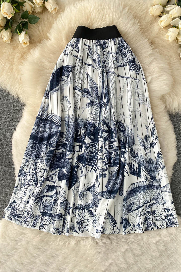 Print Pleated Skirt