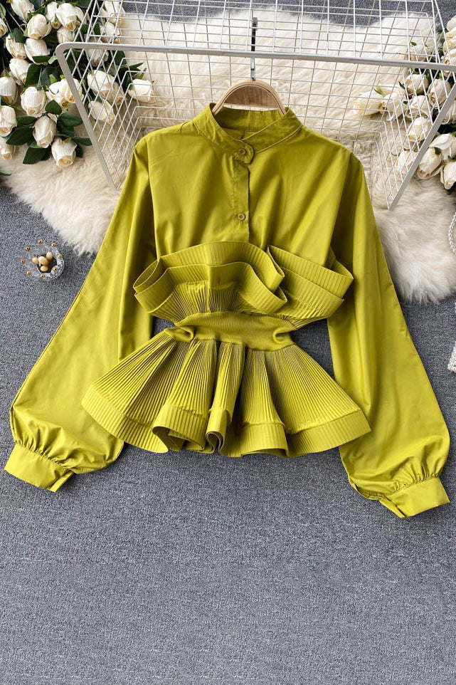 Lace Ruffle Buttons Long Sleeve Top