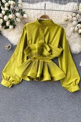 Lace Ruffle Buttons Long Sleeve Top