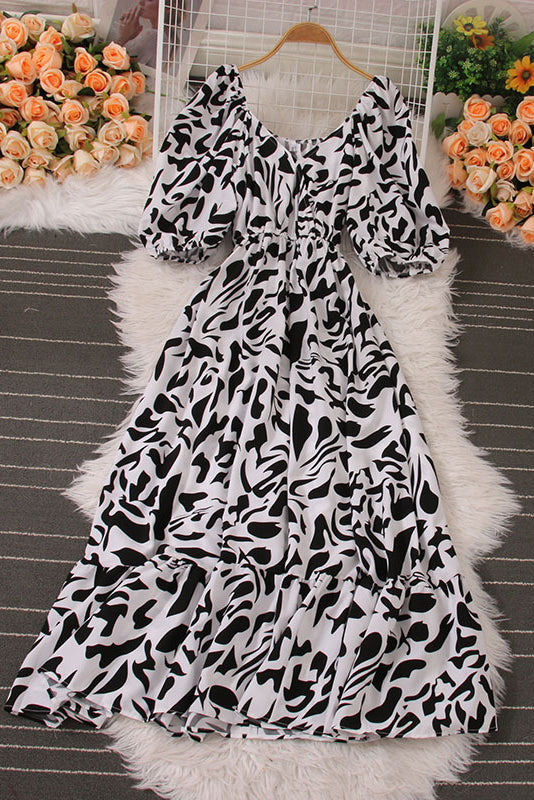 V-Neck Short Sleeve Ruffle Maxi Dress