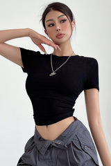 Tight Stretch Scoop Neck Short Sleeve Tops