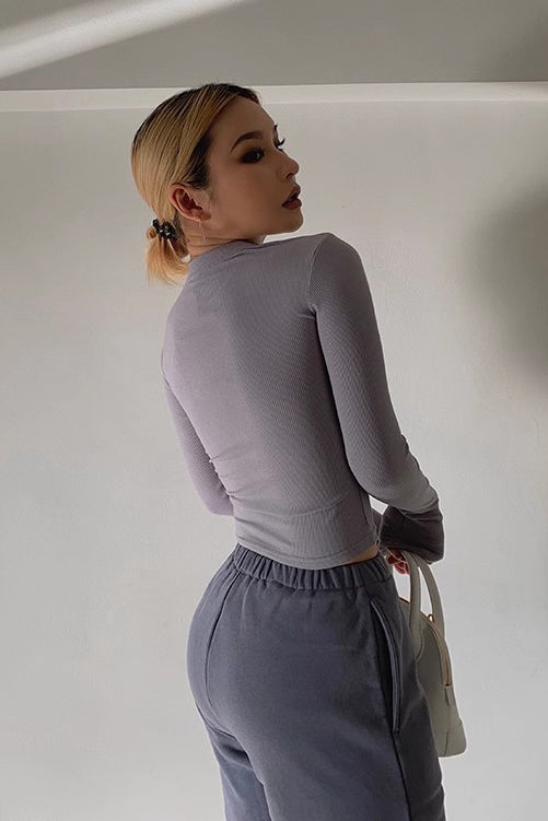 Crew Neck Ribbed Tops Fitted Basic Shirt