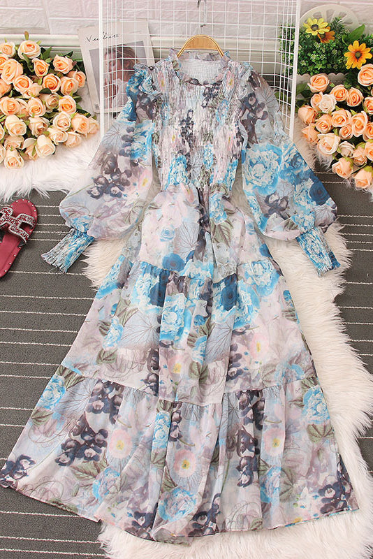 Floral Long Sleeve Ruffle Maxi Dress