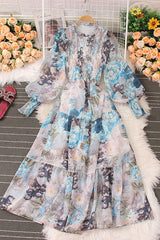 Floral Long Sleeve Ruffle Maxi Dress