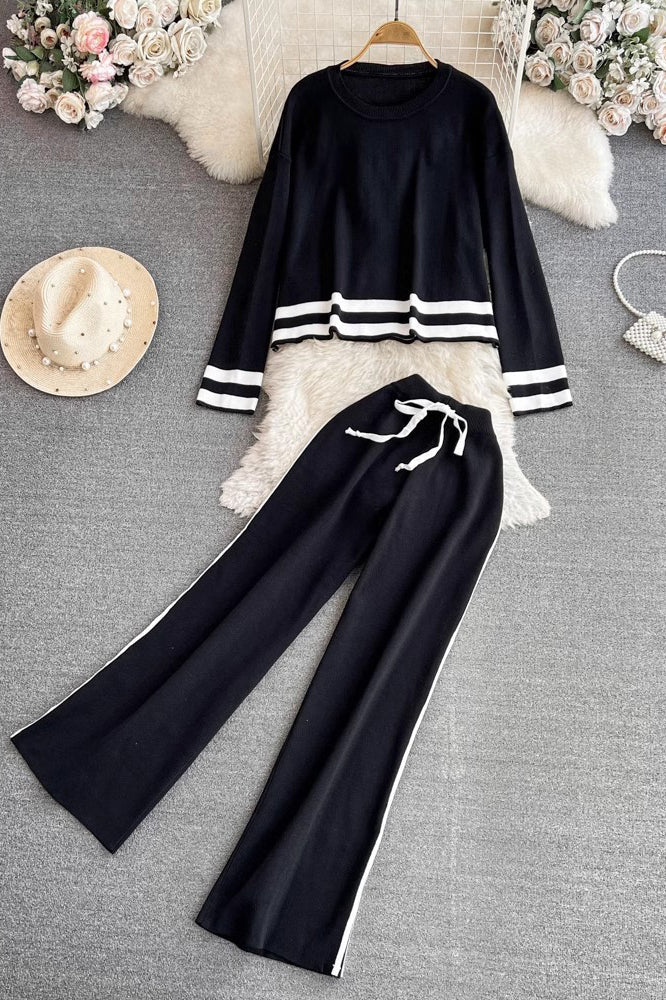 Long Sleeve Knit Top Pants Trousers Set Two-Piece