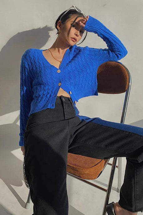 Long Sleeve Cable Knit Button Cardigan Sweater Open Front Outwear Coat