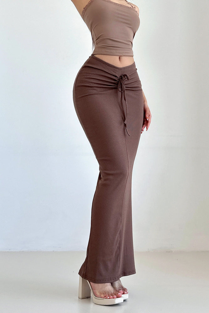 Knit V Waist Ruffle Strappy Skirt