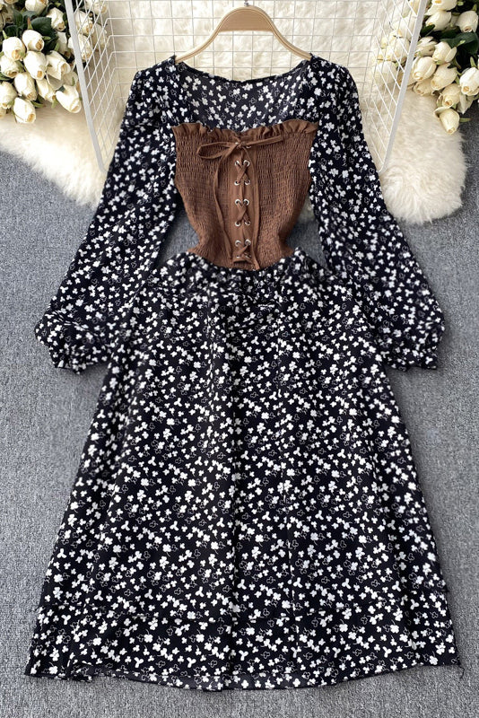 Floral Long Sleeve Strappy Maxi Dress
